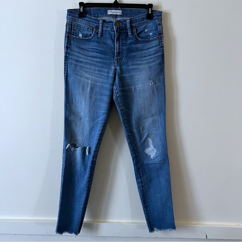 Madewell  Blue 9" High Rise Skinny Distressed Jeans Stretch Denim Womens Size 29
